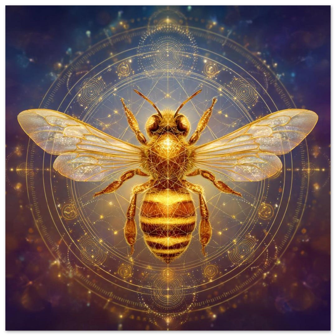 Sacred Geometry Bee Poster | Indigo Gold Art Print | Premium Matte ...
