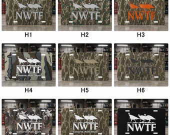 Custom Camo Vanity Plate – NWTF Logo, Turkey Hunter License Plate V1
