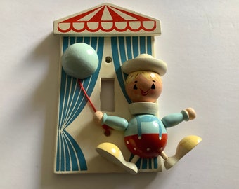 Vintage IRMI “Boy With Balloon” Nursery/Kids Single Switch Plate, Movable Feet