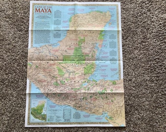 1989 National Geographic “Land Of The Maya” A Traveler’s Map/The Ancient World, Double Sided