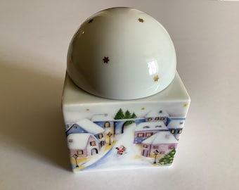 Vintage Arzberg Porcelain “CHRISTMAS BOX” Trinket/Jewelry Box, Made in Germany, *Village/Santa Winter Scene*