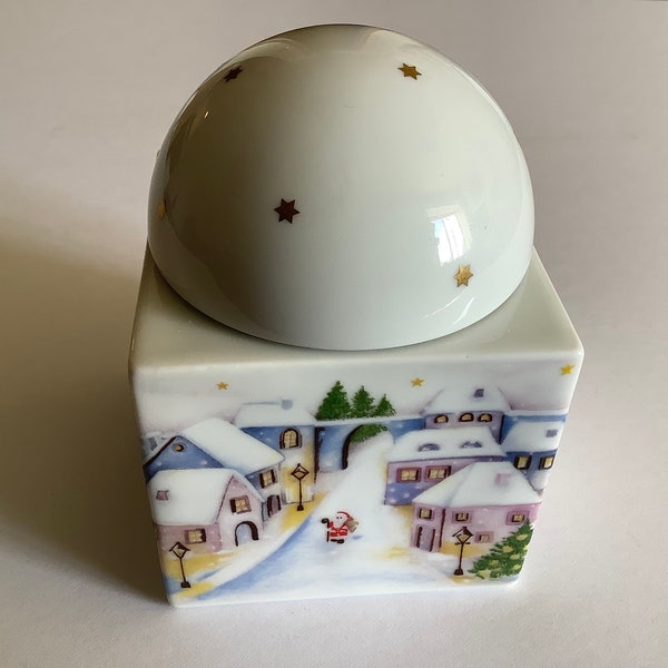 Vintage Arzberg Porcelain “CHRISTMAS BOX” Trinket/Jewelry Box, Made in Germany, *Village/Santa Winter Scene*