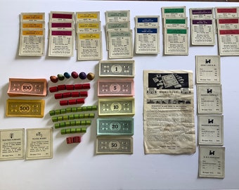 1935/1936 Parker Brothers “MONOPOLY” Game, Incomplete, No Board/Box, *Cards, Money, Game Pieces Only*