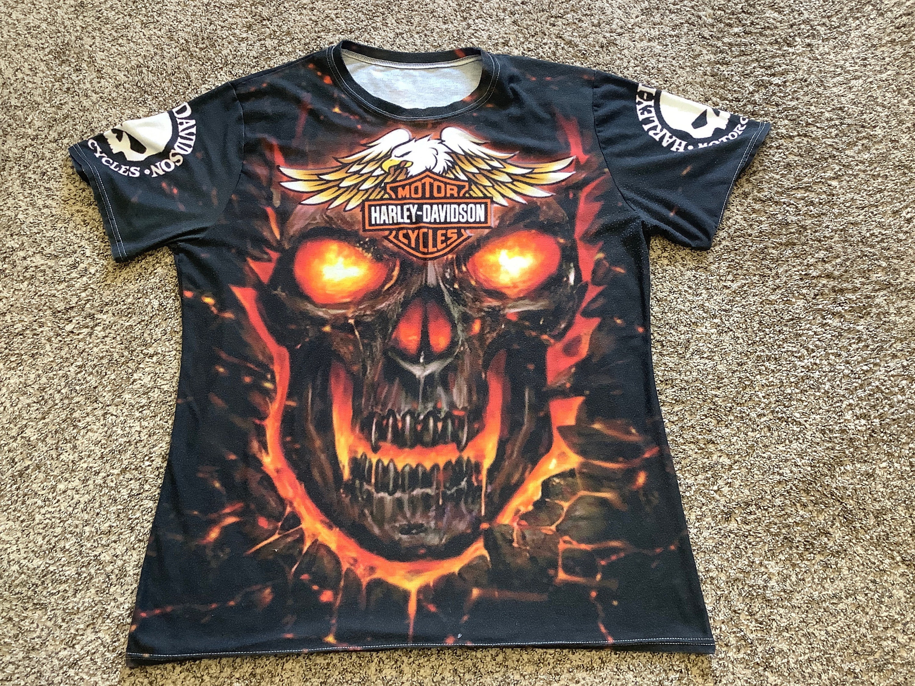 Vintage Harley-davidson “FLAMING SKULL” All Over Print, Tee Vintage Harley-davidson “FLAMING SKULL” All Over Print, Tee