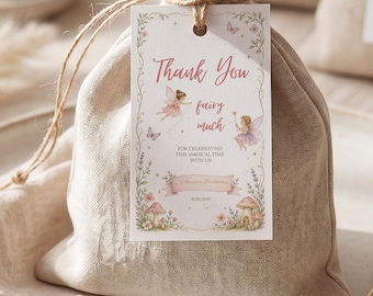 Fairy First Birthday Thank You Favor Tag, Fairy Much Enchanted Mushroom Garden Gift Tag, Editable Canva Template Instant Download, FFB1
