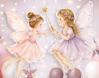 Sagoma di fata per il primo compleanno, decorazione da tavolo per la festa della fatina, giardino incantato di funghi, download digitale stampabile, FBB1