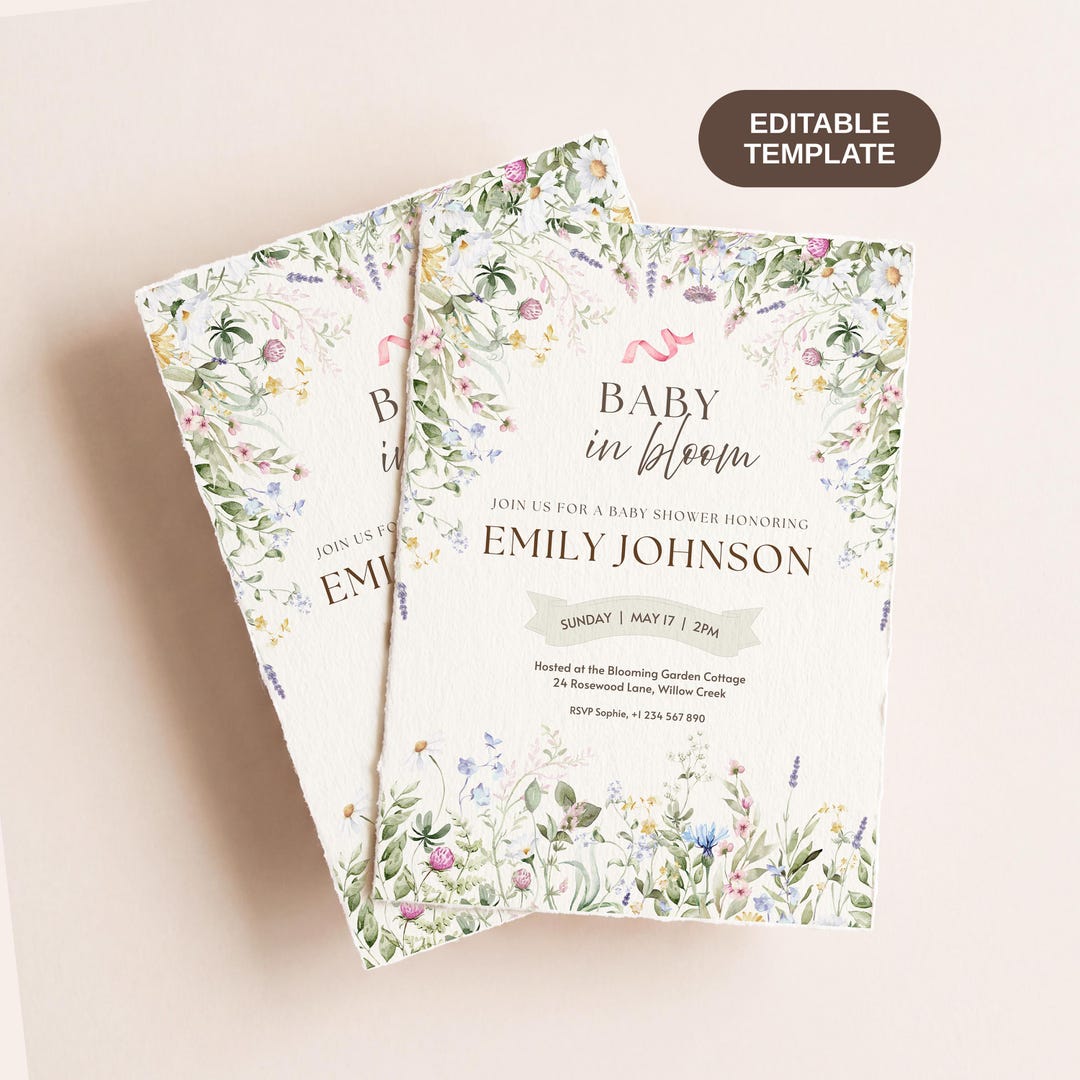 Baby in Bloom Baby Shower Invitation Template, Editable Floral Invite ...