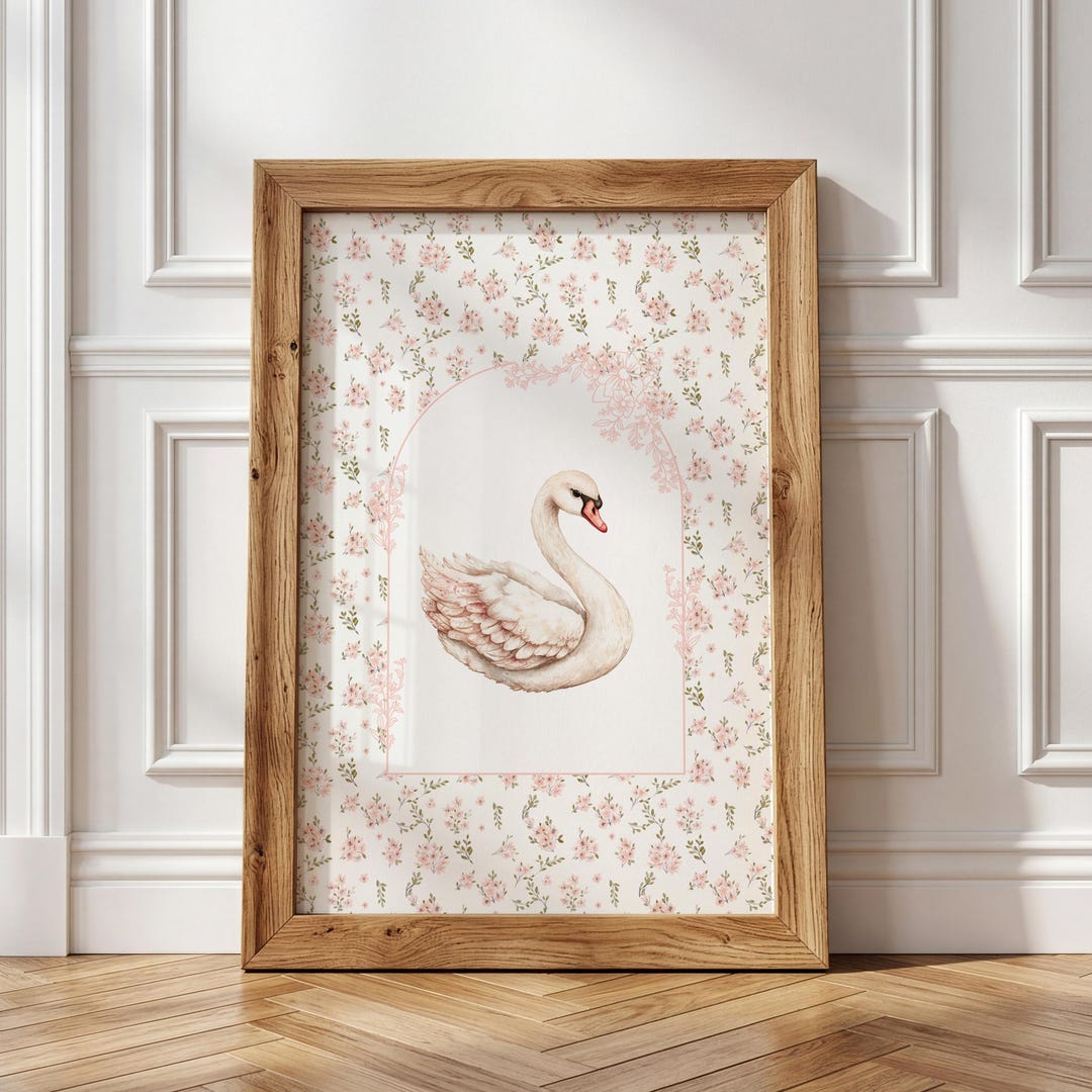 Swan Nursery Wall Art, Vintage Floral Pink Girl's Nursery Prints ...