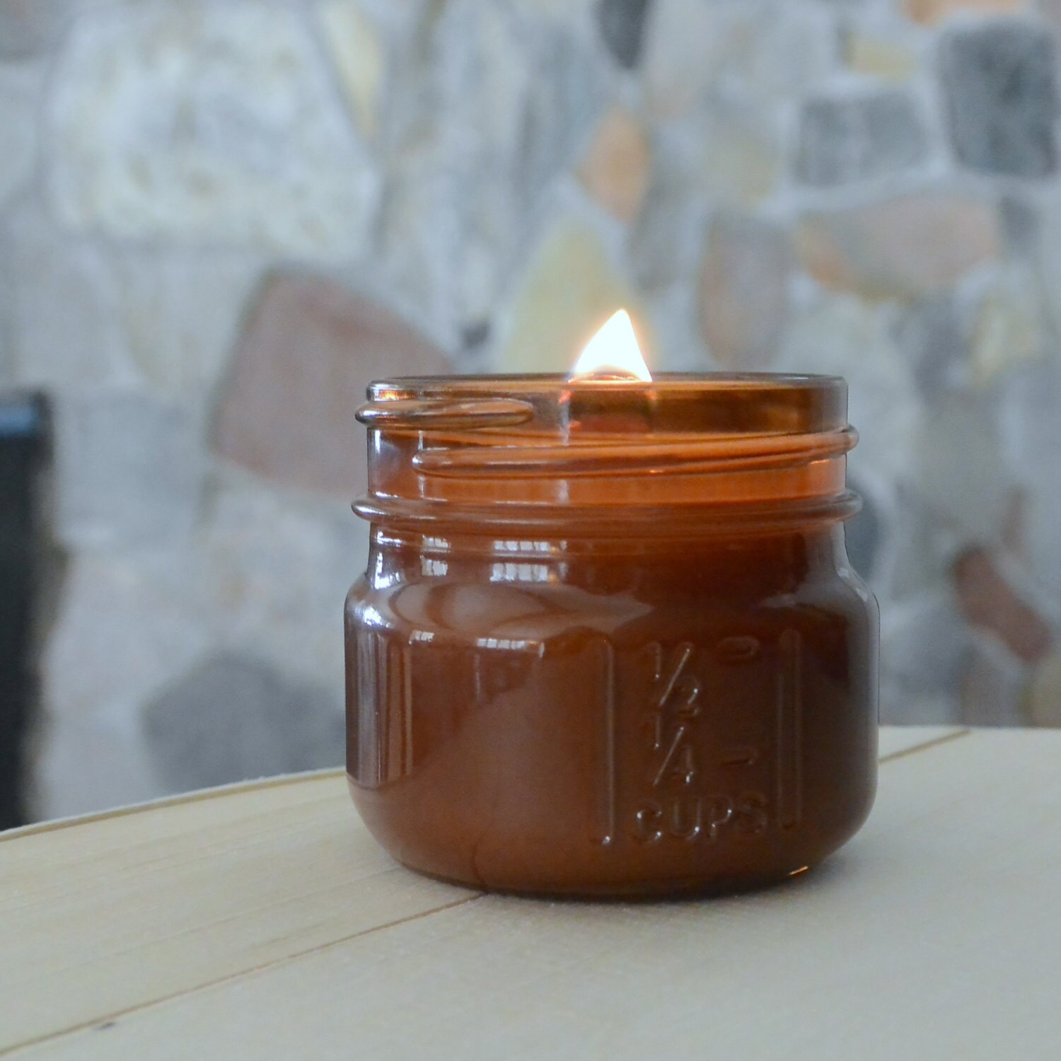 Mini Amber 6 oz Wood Wick Mason Jar Soy Candle Woodfire Etsy