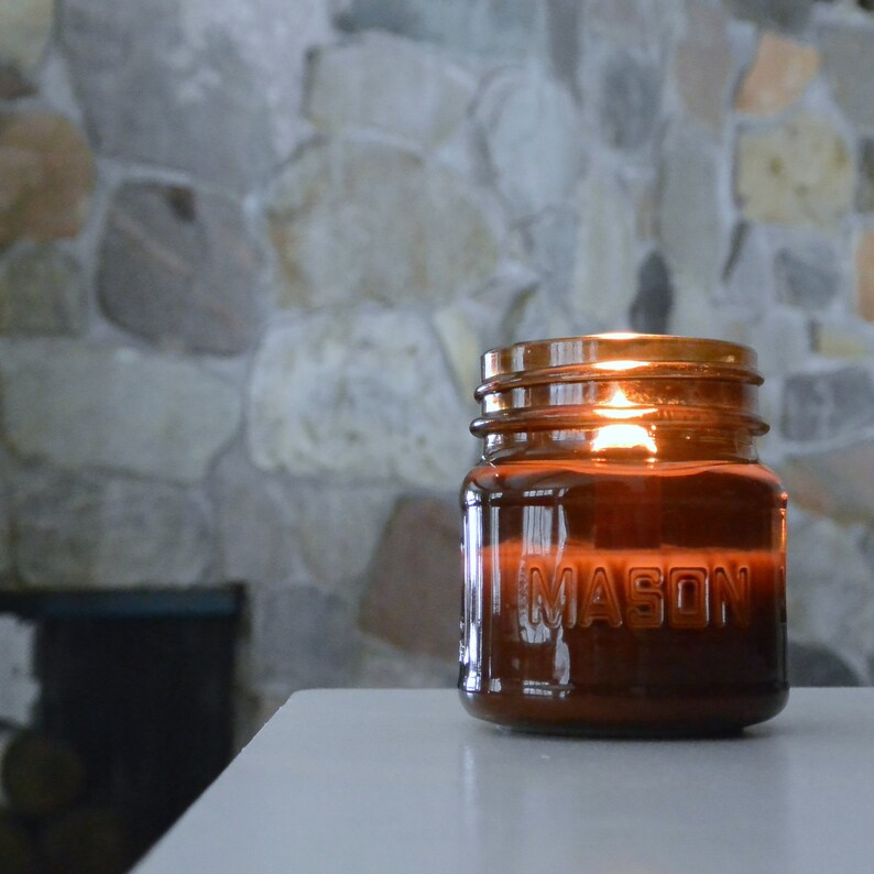 Amber Wood Wick Mason Jar Soy Candle 8oz Woodfire Candle Etsy