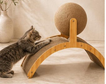 Bola rascadora de madera 2 en 1 para gatos, tabla rascadora de sisal para gatos, juguete duradero para gatos, poste rascador de madera natural para gatos, accesorios para gatos de interior