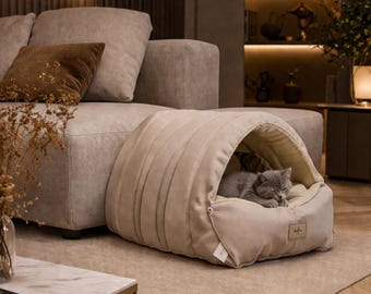 Cozy Cat Cave Bed Winter Warm Pet House Soft Plush Kitten Nest Hooded Cat Bed Small Dog Bed Indoor Pet Cave
