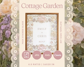 Cottage Garden Faux Stained Glass Wedding Sign Template | Printable & Editable DIY
