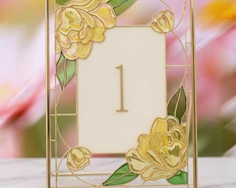 Floral Peony Wedding Table Numbers | Hand-Painted Faux Stained Glass Art (Set of 12)