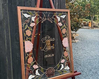 Custom Hand-Painted Wedding Sign | Faux Stained Glass | Personalized 16x20 Welcome Sign