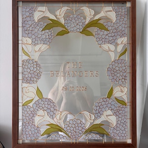 Hydrangea + Calla Lily Wedding Welcome Sign | Hand-Painted Faux Stained Glass | Personalized 16x20 Framed Sign image 3