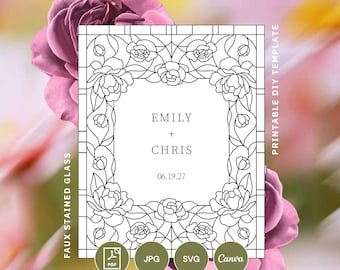 Peony Faux Stained Glass Wedding Sign Template | Printable & Editable DIY