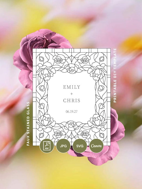Peony Faux Stained Glass Wedding Sign Template | Printable & Editable DIY