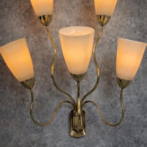 Vintage 5-Light Murano Glass Wall Sconce | Brass Wall Lamp | Mid-Century Modern Lighting