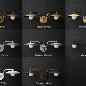 Lámpara de tocador doble moderna de latón / Aplique de pared de estilo mediados de siglo, lámpara de baño imagen 7