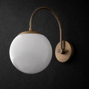 Sconce Light-Modern Wall Light-Brass Wall Lamp-Opal Glass Globe