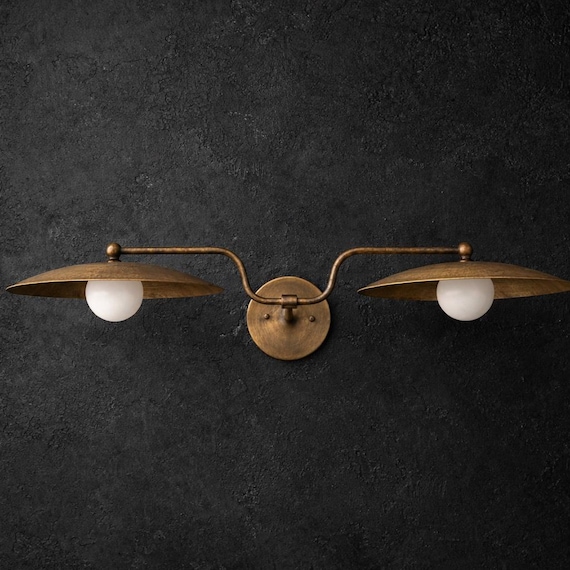Modern Double Brass Vanity Light | Mid Century Globe Sconce, Bathroom Wall Lamp