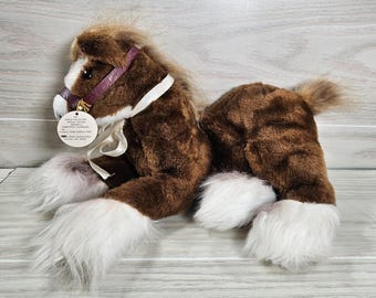 Vintage Kamar Horse Plush Clydesdale 12" Sitting Horse Stuffed Animal Toy w/Tag
