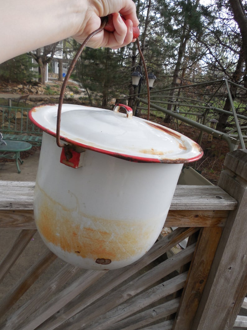 Vintage Enamalware Bucket Antique Metal Pee Pot. Etsy