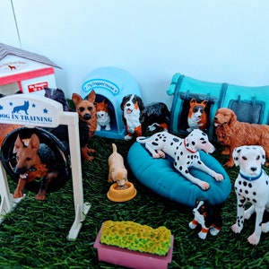 Vintage Dog Park Collectible Dogs Set, 47 Piece Dog Park Play Set.