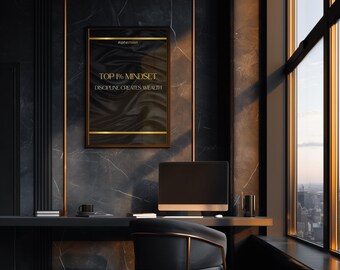 Poster con mentalità da top 1% e cornice in legno | La disciplina crea ricchezza