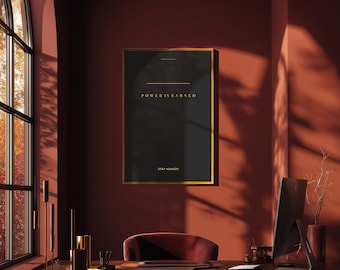 Poster "Il potere si guadagna" | Quadro motivazionale con tipografia nera e oro