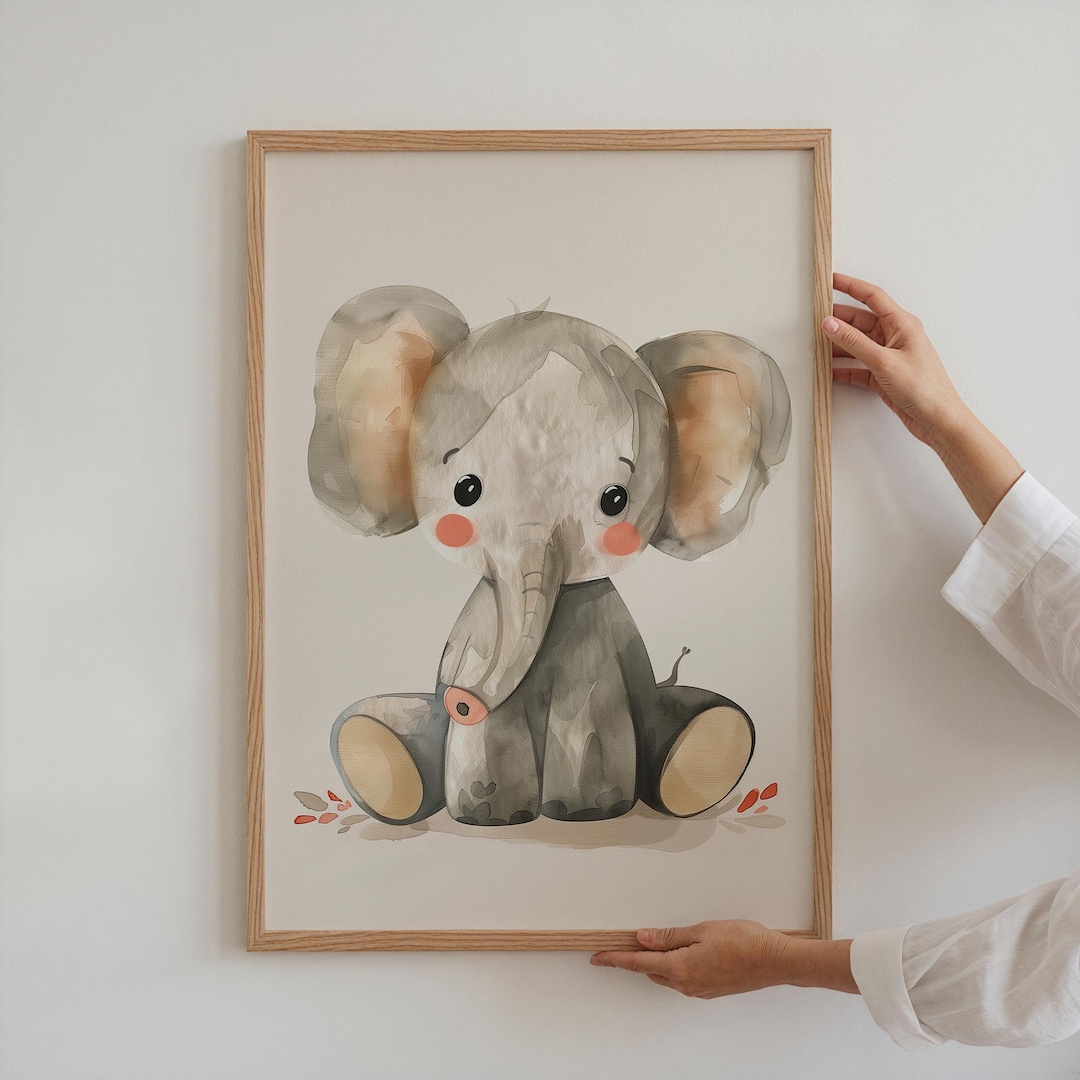 Baby Elephant Nursery Poster | Watercolor Safari Animal Print, Kids ...
