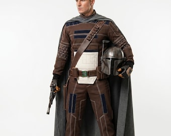 Conjunto de traje de vuelo de Din Djarin: Traje interior de cosplay de Mandalorian con cinturón, funda y capa.
