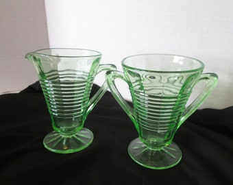 Set of Green Depression Sugar and Creamer Set