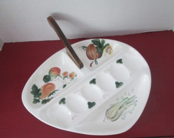 Vintage Ucago Relish/Deviled Egg Tray with Wood Handle