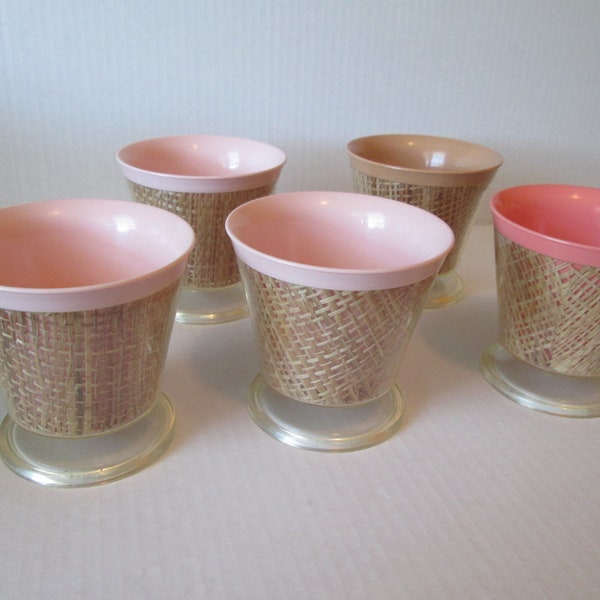 Set of 5 Vintage Raffia Pedestal Dessert/ Ice Cream Cups/Bowls