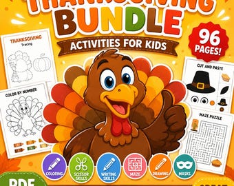 Thanksgiving Activity Book for Kids | 96-Page Printable Bundle (Digital Download)