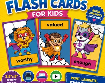 Kids Affirmation Karteikarten | Superheld Tiere, Vertrauensbildung (Digitaler Download)