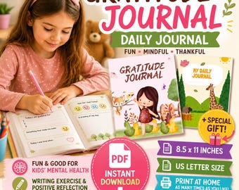 Dankbarkeits-Tagebuch + Journal | Achtsamkeit, Positives Denken Arbeitsbuch (8,5x11 PDF Download)