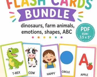 Kids Learning Flash Cards Bundle | ABC, Animals, Shapes, Emotions (PDF Download)