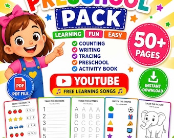 50+ Preschool Worksheet Alphabet, shapes, preschool learning pack