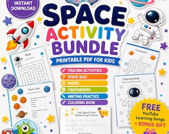 Space Activity Bundle for Kids | Tracing, Mazes, Coloring PDF (Digital Download)
