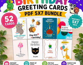 52pcs Kids Birthday Cards Bundle | Fun Bear & Cake Designs (Digital Download)