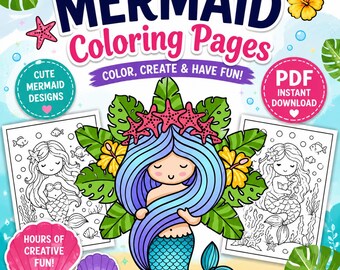 Mermaid Story & Coloring Book PDF | Printable Kids Activity Book | Instant Download