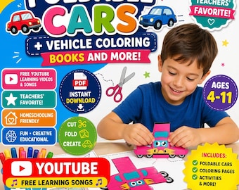Foldable Cars Origami Craft – Cut and Fold Activity (Digital Download)