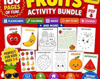 Fruit Activity Bundle for Kids | 180 Pages Preschool Learning Pack (Digital Download)