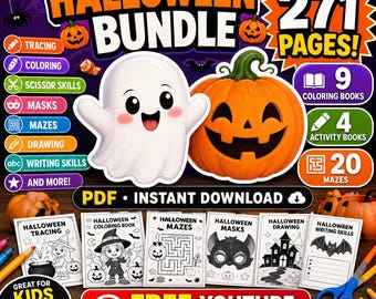 Halloween Activity Bundle for Kids | 271 Pages Printable PDF (Coloring, Mazes, Skills)