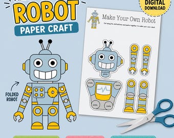 Robot Paper Craft Printable | Kids Cut and Paste Activity (Digital Download)