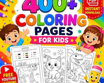 400+ Kids Coloring Pages Bundle | Animals, Dinosaurs, Color by Number (Digital Download)