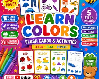 Colors Flash Cards for Preschool | Printable Learning Activities PDF for Kids | Instant Download